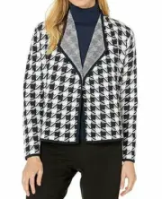 Jones New York Women's Drape Open Front Houndstooth Cardigan Size L Ivory/Navy