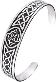 [BOSUGE] Charming Bracelet， Norse Irish Celtic Knot Viking Bangle, Mens Stainless Steel Triquetra Knot Cuff Bracelet,Vintage Adjustable Open Bangle Women Amulet Jewelry (Color : Silver) (Color : Silver)