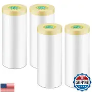 Gyfent Painters Plastic with Tape, 4 Rolls Pre-Taped Masking Paper for Painti