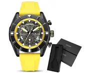 MEGIR Chronograph Quartz Watch Men Subdial Hands ArmyGreen Silicone Sport Watches For Men's Military Waterproof Luminous Clock - Yellow