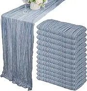 12 Pack 10Ft Cheesecloth Table Runner 35x120 Inch Boho Gauze Rustic Cheese Cloth Long Romantic Decor for Wedding Bridal Shower Birthday Party (Dusty Blue)