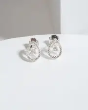 Silver Cubic Zirconia Hanging Teardrop Crystal Stud Earrings