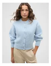 [Seed Heritage] Lofty Rib Crew Neck Cardigan in Ice Blue Marle