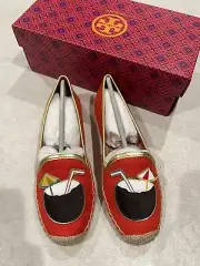 Tory Burch Coconut Linen Espadrille Flat 8 NWB