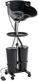 Portable Shampoo Bowl with Electric Pump,Adjustable Basin Height,Dual-Bucket Design with Drain Hoses for Home & Barber Use(Black)