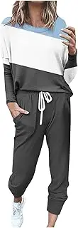 [SHOPESSA] Jogging Suits for Women Long Sleeve Crew Neck Pullover with Training Pants 2 Piece Lounge Set Sweatsuit Travel Outfits