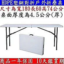 2×6尺(60X180cm)對疊塑鋼折疊桌-電腦桌-書桌-工作桌-摺疊桌-洽談桌-折合桌-拜拜桌-展示桌-戶外桌-露營桌-休閒野餐桌-會議桌-會客桌Z180-6