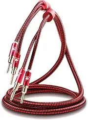 BOAACOUSTIC A Pair 4N OFC HiFi Speaker Cable, Convertible Banana Spade Gold Plated Connector RedBerry Series (6.56ft/2m)