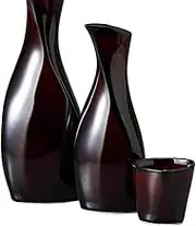 Ale-net Sake Set Tokkuri Ochoko Set 2.3 x Height 6.0 inches (5.9 x 15.2 cm), Approx. 5.1 fl oz (150 cc), Lacquer Crease Tokuri, Small Tokkuri & Guinomi (2 Pieces) Set, Ceramic, Mino Ware