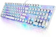Typewriter Style Mechanical Gaming Keyboard RGB Backlit White 104 Keys