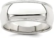 [JewelryWeb] 925 Sterling Silver Solid Polished Half Round Engravable 8mm Milgrain Band Ring Jewelry Gifts for Women - Ring Size Options Range: H to Z