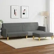 2-Seater Convertible Sofa Bed, Dark Grey Fabric Sleeper Couch with Adjustable Back, Folding Lounge Futon for Living Room
