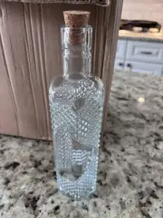 Antique Serpis Alcoy 6-Sided Clear Diamond Pattern Glass Bottle with Cork Set/6