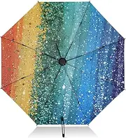 [PDZRMY] Rainbow Colored Dots UV Protection Travel Umbrella Compact for Rain and Sun - Auto Open and Close UPF 50+ Windproof Portable 46” Sun Umbrella for Women and Men