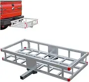 49 x 22 x 7 Inch Aluminum Car Hitch Mount Luggage Cargo Carrier Rack Fits Standard 2" Hitch Receiver for SUV Truck Pickup Camping.Square Receivers,500lb Capacity,Silver Powder Coating