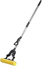 Absorbent PVA Mop Sponge Mop with Stainless Steel Telescopic Pole Extendable Handle Mopstick for Household Ofiice Cleaning Black (Sponge Head Randomly Delivered with Yellow or Grey)