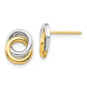 14k Yellow & Rhodium Gold & White Rhodium Circles Post Earrings