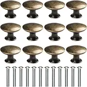 abcGoodefg 12 Pcs Vintage Antique Bronze Knobs Handle Pulls 30mm Brass Round Knobs for Cabinet Drawer Kitchen Bathroom Cupboard Home Office Furniture (Green Bronze)