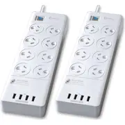 2pc Sansai Power Board 8 Way Outlets Socket 4 Usb Charger Ports/Surge Protector