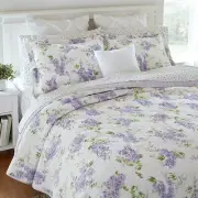 NEW!~ COZY SHABBY CHIC WHITE PURPLE LILAC LAVENDER LEAF GREEN ROMANTIC QUILT SET
