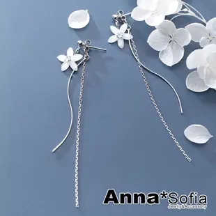 AnnaSofia 鋯花曲線流蘇鍊 後掛墜925純銀針耳針耳環(銀系)