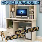 New Yorker Computer Desk +Hutch Workstation 10 Shelves 2 Drawers Huge Storage