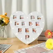 First Year Baby Picture Frame Baby Keepsake Frame with LED Light Hold Twelve 1.6×16in Newborn Nursery Decor Photos Battery Powered 12 Month Milestone Photo Frame for New Mom Dad