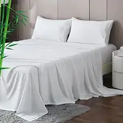 Hotel Bamboo Cooling Sheet Set 4 Pieces-Ultra Soft 2000TC Breathable Bed Sheets Set with 37 Centimetre Deep Pocket-Cooling Sheets for Hot Sleepers,White,King Single Size
