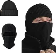 [BROKIG] Thermal Winter Beanies Hat for Men Full Face Cover Knit Ski Mask Black