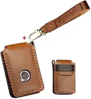 HIBEYO Leder Car Key Fob Cover with Keychain for Volvo XC90 S90 V90 XC60 Volvo XC40 V60 S60 Polestar 1 T5 T6 T8 Key 4 Button, Brown, Original