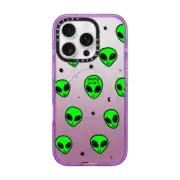 iPhone 16 Pro Impact Case MagSafe Compatible Cute Green UFO Space Alien Drawing Pattern