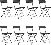 Generic Folding Bistro Chairs 8 pcs Black Poly Rattan and Steel
