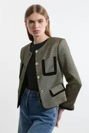 Petite Geo Jacquard Velvet Mix Tailored Jacket