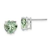 14k White Gold 8mm Heart Green Quartz Earring