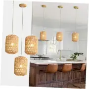 3-Light Rattan Pendant Light, Boho Light Fixture for Dining Room, Small Wicker