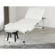 Portable Massage Table 65cm 3 Fold Aluminium Beauty Bed White Spa Therapy WH-65