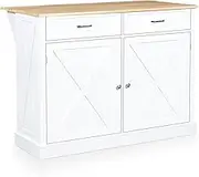 HelloFurniture Norman Rolling Kitchen Island with Drop Leaf Top, White