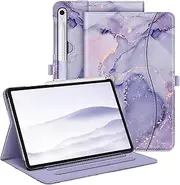 [FINTIE] Case for Samsung Galaxy Tab S10 FE/ S9 FE 5G 10.9 Inch/Tab S9 11 Inch, Multi-Angle Viewing Protective Cover with Pocket, Auto Sleep/Wake, Lilac Marble