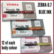 ZEBRA KENDO 0.7 BALLPOINT PEN X 36 RETRACTABLE PENS BLUE INK 3 BODY COLOUR