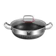 NNEOBA 30cm Stainless Steel Non-Stick Frying Pan with Glass Lid Silver