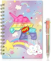 Spiral Notebook for Kids with Pen, 21x14.5cm 160 Lined Pages Unicorn Pop Notebook for Girls Diary with 6 Multi-Colored Pen Fidget Cute Teenager Journal for Girls Gifts for Girls 6 7 8 9 10 Years Old