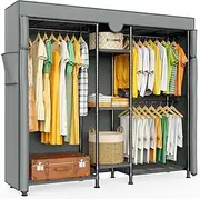 [LEHOM] Heavy Duty Garment Rack - LG6C Freestanding Metal Clothing Closet Wardrobe with Gray Oxford Fabric Cover, Adjustable Large Wire Clothes Rack for Bedroom