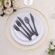 24 TRANSPARENT BLACK Elegant Forks Spoons and Knives Set Party Wedding
