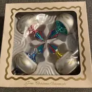 MCM Vintage Atomic Glass Christmas Tree 4” Ornaments Bradford Glitter Stencil