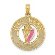 14k Yellow Gold Enamel Conch Shell w/ KEY WEST Circle Charm