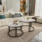 2-Piece Sintered Stone Living Room Coffee Table Set Nesting Table Round Natural