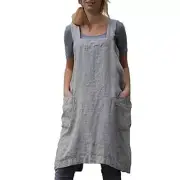 YESDOO Cotton Linen Apron Cross Back Apron for Women with Pockets Large Grey