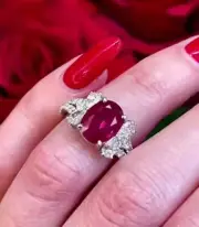 2.50 Ct Oval Natural Ruby Proposal Diamond Women Ring 14K solid white gold