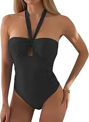 [Generic] Women's Sexy Backless Draped Retro Multicolor Bikini Bathing Suit High Waisted Yoga Shorts