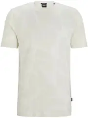 Hugo Boss Men's Thompson 08 Short Sleeve Leaf Print T-Shirt, Beige